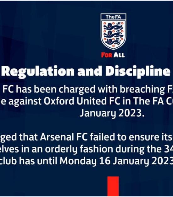 bob体育-阿森纳球员在球队3-0击败牛津联的足总杯比赛中围攻裁判施压,遭到英足总指控